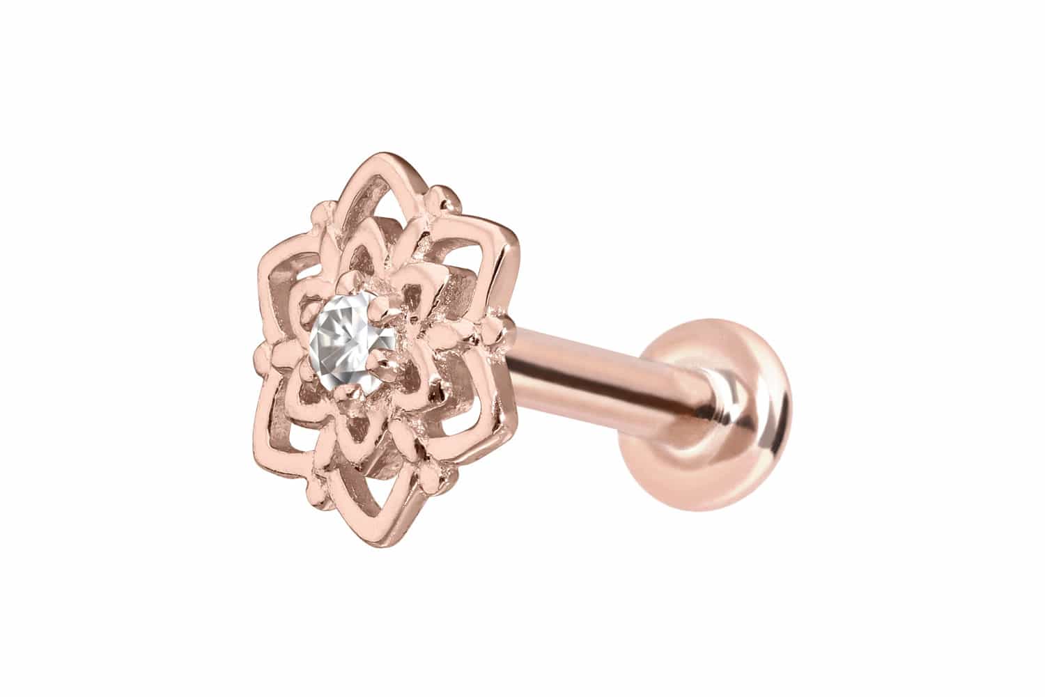 14 Karat Gold Labret mit Push Fit MOISSANIT-BLUME